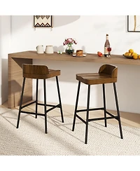 Gymax 24.5''Bar Stool Set of Armless Bar Chair w/ Backrest Footrest & Metal Frame Cafe
