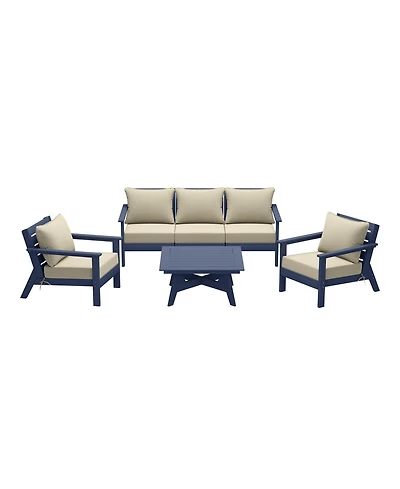 WestinTrends Outdoor 6-Piece Navy Blue Modular Sectional Patio Furniture Sofa Set