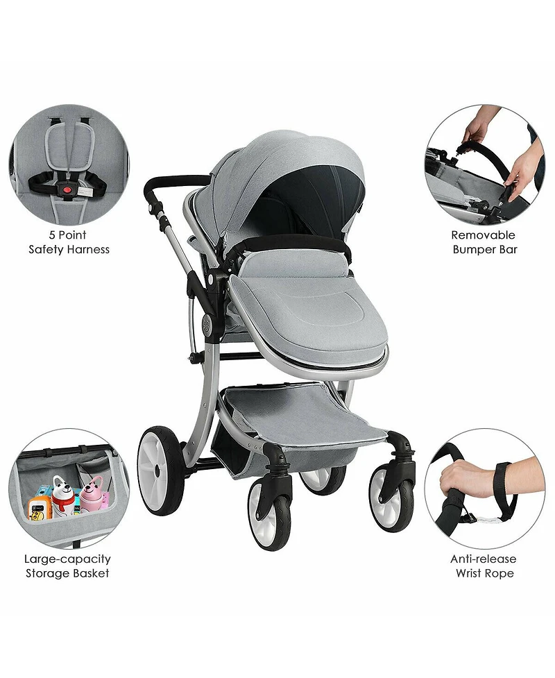 Costway Baby Folding Aluminum Bassinet Reversible Stroller