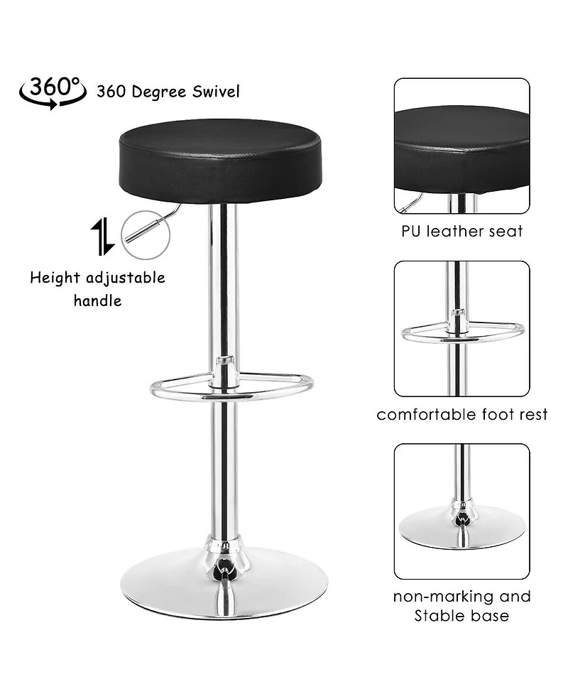 Gymax Set of 2 Adjustable Round Leather Seat Hydraulic Swivel Bar Stool