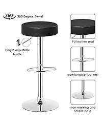 Gymax Set of 2 Adjustable Round Leather Seat Hydraulic Swivel Bar Stool