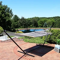 Two-Person Quilted Fabric Hammock with Spreader Bars