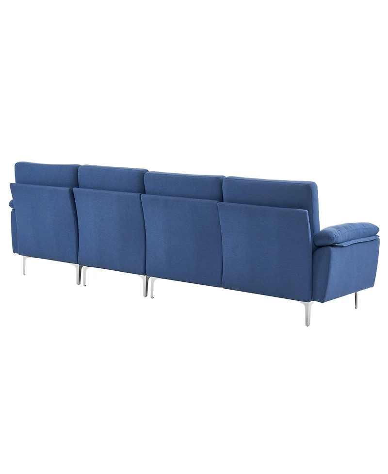 Slickblue L-Shaped Glossy 4-Seater Indoor Modular Sofa with Iron Legs for Stylish Living Room Seating