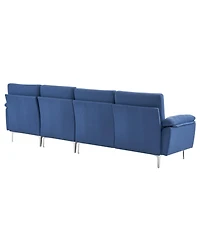 Slickblue L-Shaped Glossy 4-Seater Indoor Modular Sofa with Iron Legs for Stylish Living Room Seating