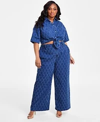 Nina Parker Diamond Texture Denim Shirt Matching Jeans