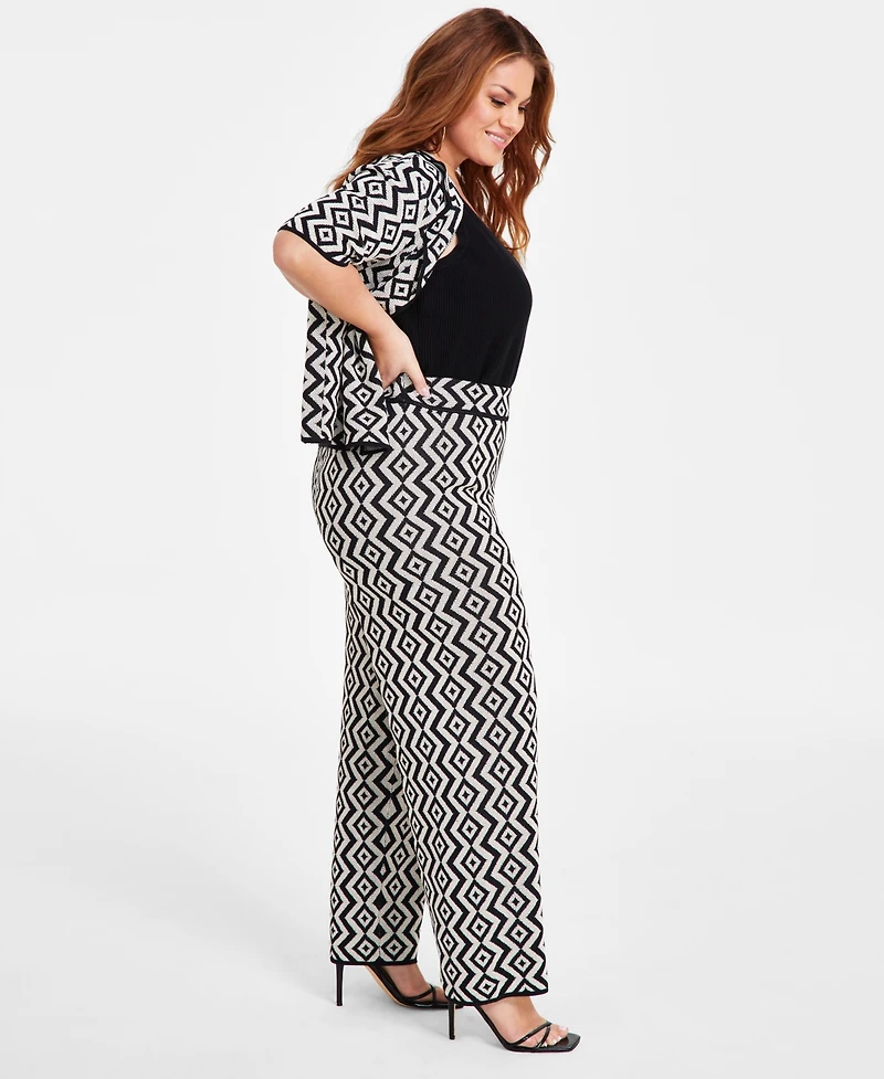 Nina Parker Plus Size Geo-Print Straight-Leg Sweater Pants
