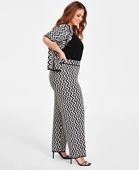 Nina Parker Plus Size Geo-Print Straight-Leg Sweater Pants
