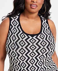 Nina Parker Plus Geo-Print Fit & Flare Sweater Dress
