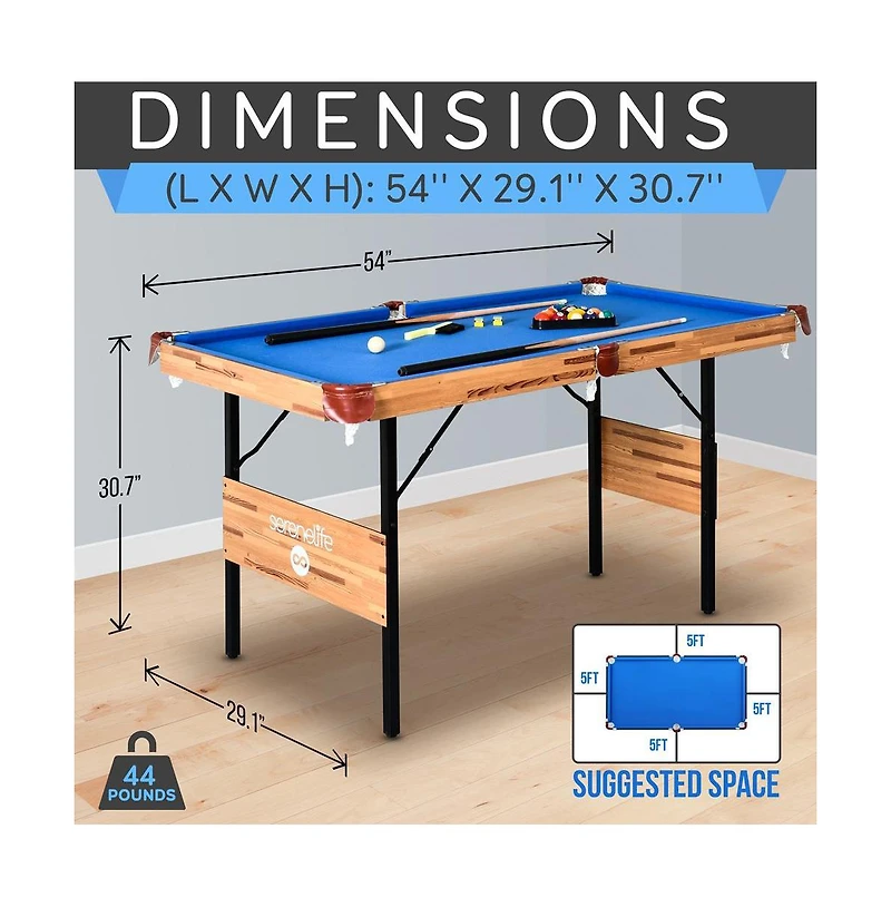 SereneLife 54'' Portable Foldable Pool Table With Accessory Kit