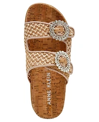 Anne Klein Women's Happy Double Band Embellished Buckle Footbed Sandals