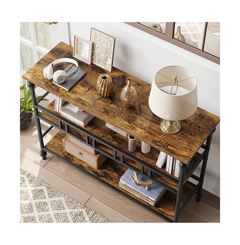 gaomon Narrow Entryway Table with Storage 43" 3-Tier Sofa Tables Industrial Console Storage/Display Shelf Hallway for Living Room, Fo