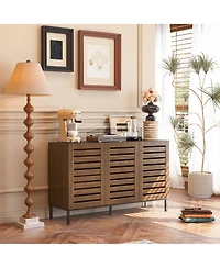 Lovmor Farmhouse Sideboard Buffet Storage Cabinet with Strip Skeleton Door and Adjustable shelves