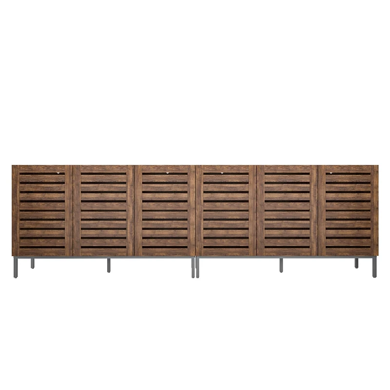 Farmhouse Sideboard Buffet Storage Cabinet with Strip Skeleton Door and Adjustable shelves, for living room dining room kitchen