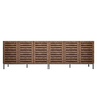 Farmhouse Sideboard Buffet Storage Cabinet with Strip Skeleton Door and Adjustable shelves, for living room dining room kitchen