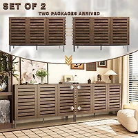 Farmhouse Sideboard Buffet Storage Cabinet with Strip Skeleton Door and Adjustable shelves, for living room dining room kitchen