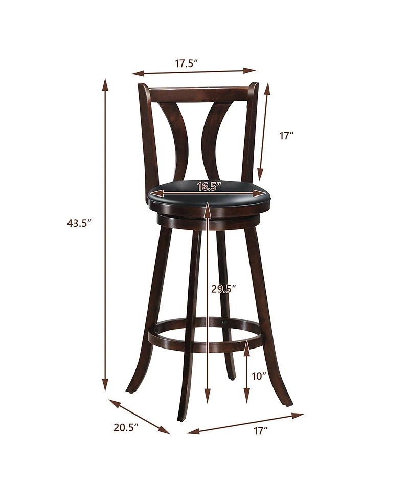 Gymax Set of 2 Swivel Bar stools 29.5" Bar Height Chairs with Rubber Wood Legs