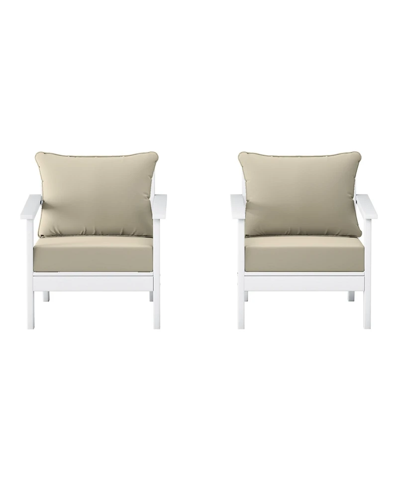 WestinTrends Outdoor Modern Hdpe Patio White Club Chairs with Deep Seat Cushions (Set of 2)