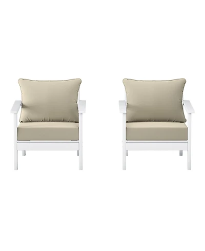 WestinTrends Outdoor Modern Hdpe Patio White Club Chairs with Deep Seat Cushions (Set of 2)