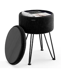 Nestl Textured Velvet Round Ottoman with Storage – Modern Foot Stool, Makeup Vanity Small Rest, Perfect for Living Room & B