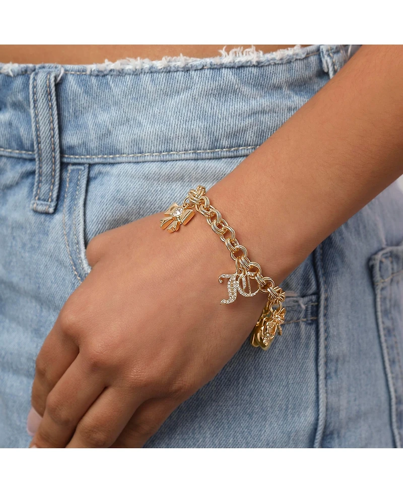 Juicy Couture Gold-Tone Charm Bracelet with Bow and Pave Details