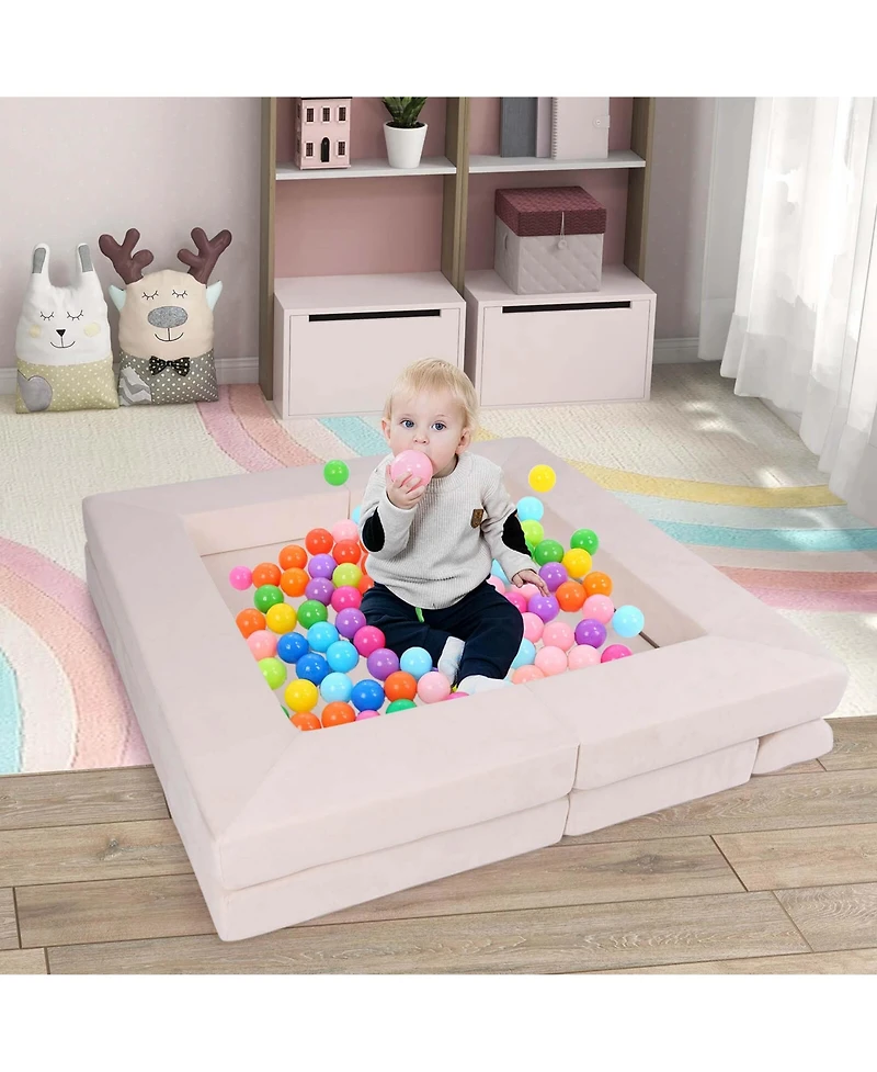 Costway Kids Modular Play Couch Set with Suede Fabric Cover High-Density Foam