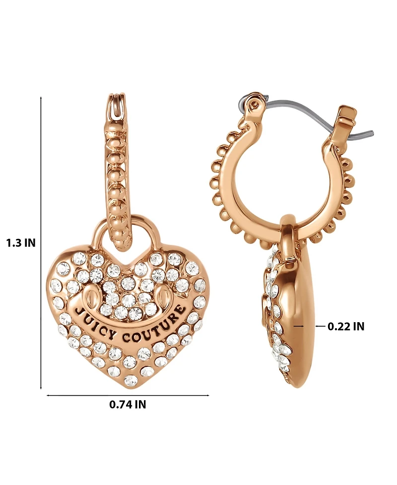 Juicy Couture Gold-Tone Heart Charm Hoop Earrings with Crystal Accents