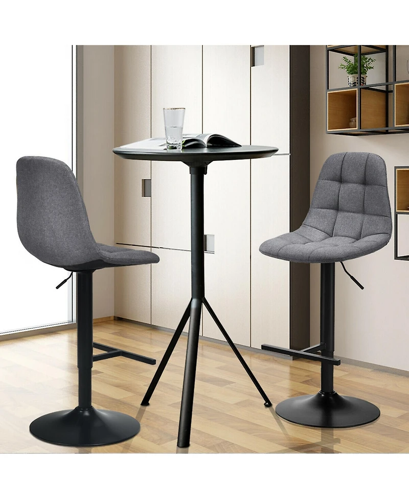 Gymax Set of 2 Adjustable Bar Stools Swivel Counter Height Linen Chairs with Back