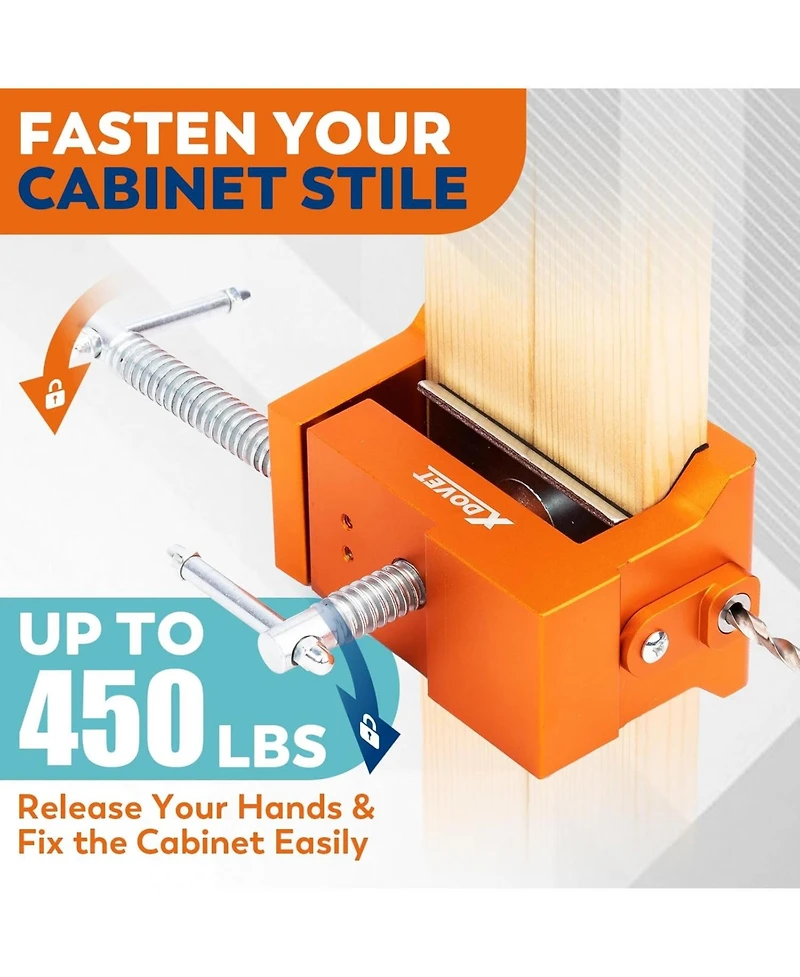 Xdovet Cabinet Clamps Face Frame Cabinet Clamps for Cabinets Installation Easy to Operate and Accurate Positioning Complimentary a Drill Orange-2Pack