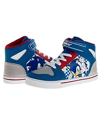 Sonic The Hedgehog Little and Big Boys Hook Loop High Top Canvas Sneakers