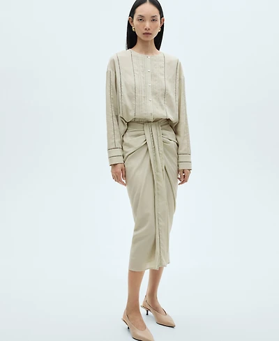 Mango Women's Draped Midi Skirt