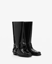 Mango Women's Metallic Details Square Toe Boots