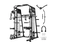Mikolo Smith Machine, 2200lbs Squat Rack with Lat-Pull Down System & Cable Crossover Training Equipment Leg Hold-Down Attachment