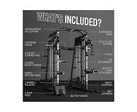 Mikolo Smith Machine, 2200lbs Squat Rack with Lat-Pull Down System & Cable Crossover Training Equipment Leg Hold-Down Attachment