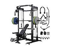 Mikolo Power Cage, 2000LB Squat Rack, Dual Pulley Cable Crossover System, Multi-function Free Weight Home Gym Workout Machine with Attachments