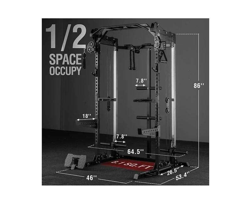 Mikolo Power Cage, 2000LB Squat Rack, Dual Pulley Cable Crossover System, Multi-function Free Weight Home Gym Workout Machine with Attachments