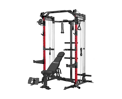 Mikolo Power Cage, 2000LB Squat Rack, Dual Pulley Cable Crossover System, Multi-function Free Weight Home Gym Workout Machine with Attachments