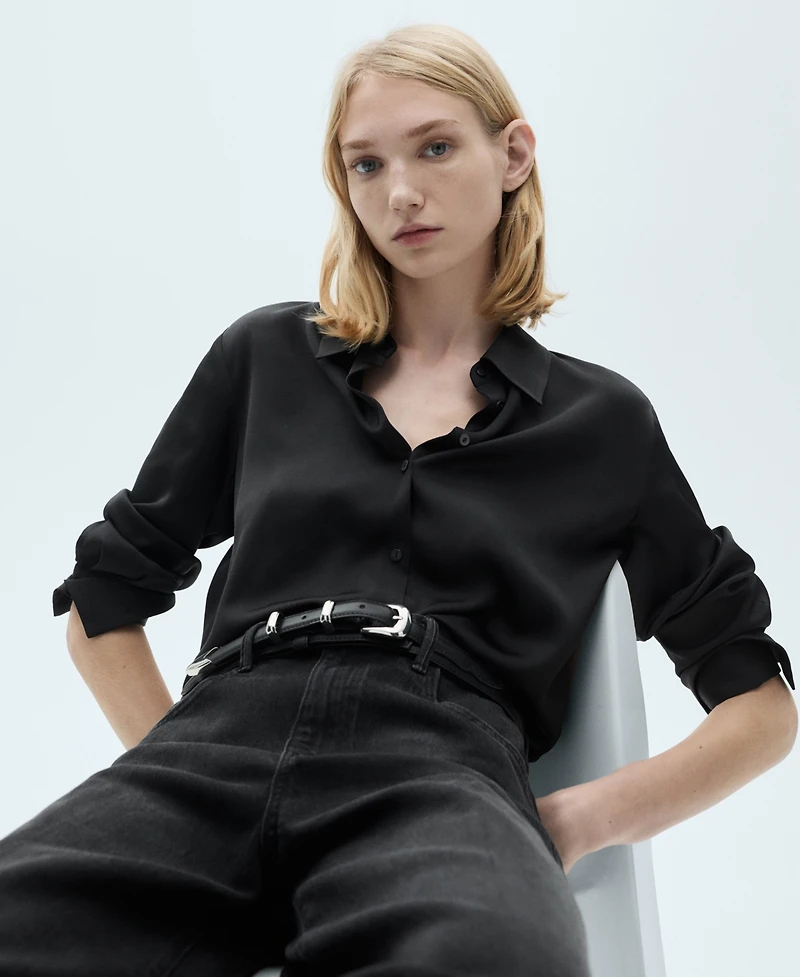 Mango Women's Satin Finish Flowy Shirt