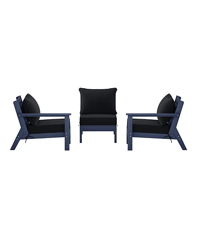 WestinTrends Outdoor Patio Hdpe Navy Blue Sectional Sofa with Cushions