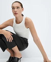 Mango Women's Leather-Effect Elastic Waist Pants