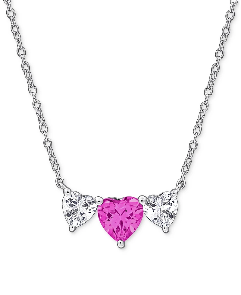 Lab-Created Pink Sapphire (1-1/2 ct. t.w.) & Lab-Created White Sapphire (1-1/10 ct. t.w.) Triple Heart 17" Pendant Necklace in Sterling Silver