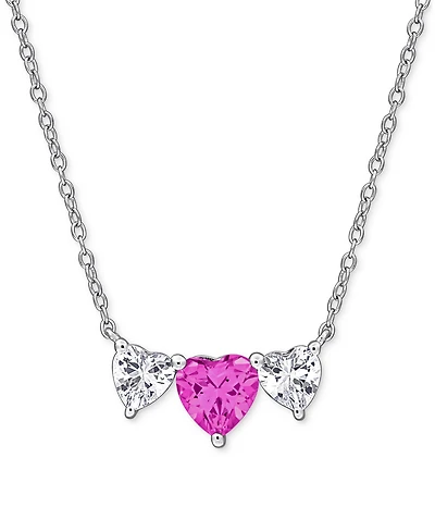 Lab-Created Pink Sapphire (1-1/2 ct. t.w.) & Lab-Created White Sapphire (1-1/10 ct. t.w.) Triple Heart 17" Pendant Necklace in Sterling Silver
