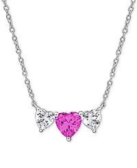 Lab-Created Pink Sapphire (1-1/2 ct. t.w.) & Lab-Created White Sapphire (1-1/10 ct. t.w.) Triple Heart 17" Pendant Necklace in Sterling Silver