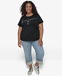 Karl Lagerfeld Paris Plus Size Embellished Bonjour T-Shirt