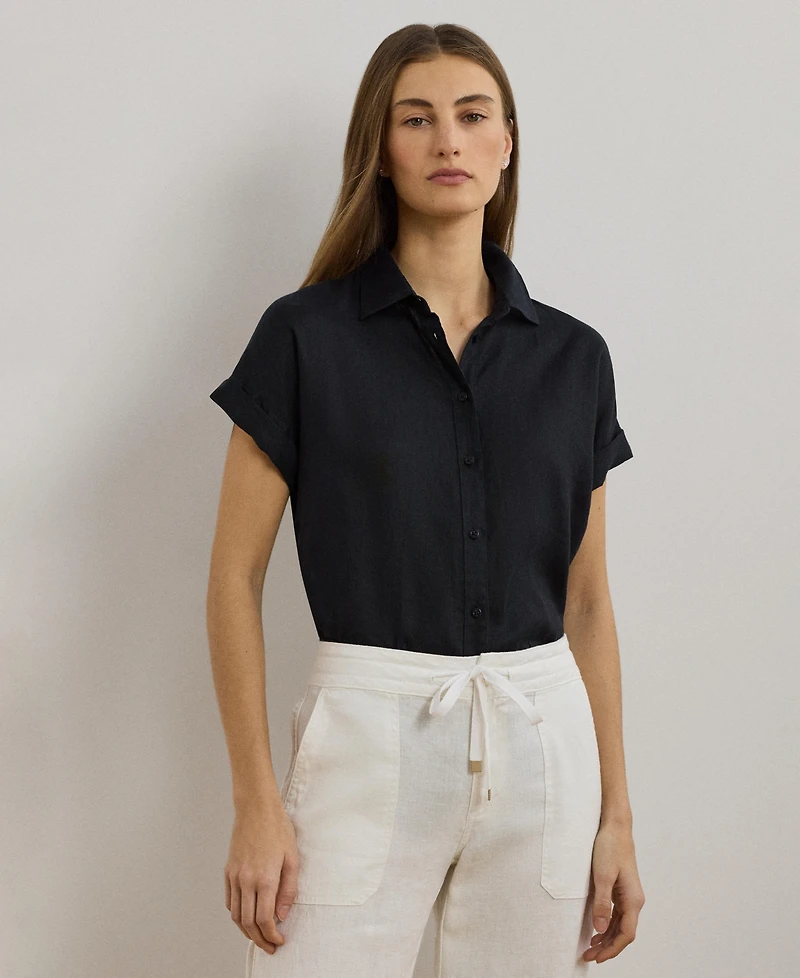 Lauren Ralph Dolman-Sleeve 100% Linen Shirt