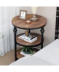 gaomon Round Side Table,Small End Table with 3 Shelves for Living Room,Bedroom