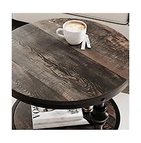 gaomon Round Side Table,Small End Table with 3 Shelves for Living Room,Bedroom, Night Stand Accent Coffee Table with Steel Frame for Small Spaces