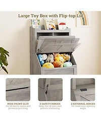 gaomon 3-tier Wooden Kids Bookcase and Toy Storage Organizer with Flip-Top Lid