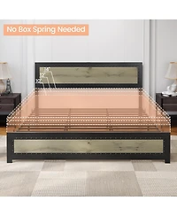 gaomon Full Size Bed Frame with Headboard, Industrial Platform Bed Frame with Charging Station