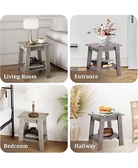 Side Table, Set of 2 Small Wooden End Table with 2-Layer Storage Shelves, Farmhouse Nightstand for Living Room, Bedroom, Office, Bathroom, Sofa Table