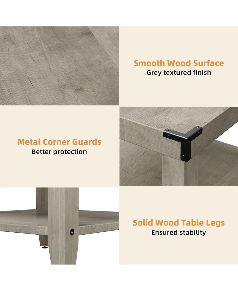 Gaomon Grey Farmhouse End Table, 3 Tier Rustic Side Table, Narrow Sofa Table Set of 2 with Ample Storage Shelf, Rectangular Nightstand